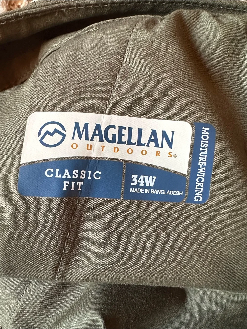 Men’s Magellan Moisture Wicking Classic Fit Pants; Olive Green; Size 34W